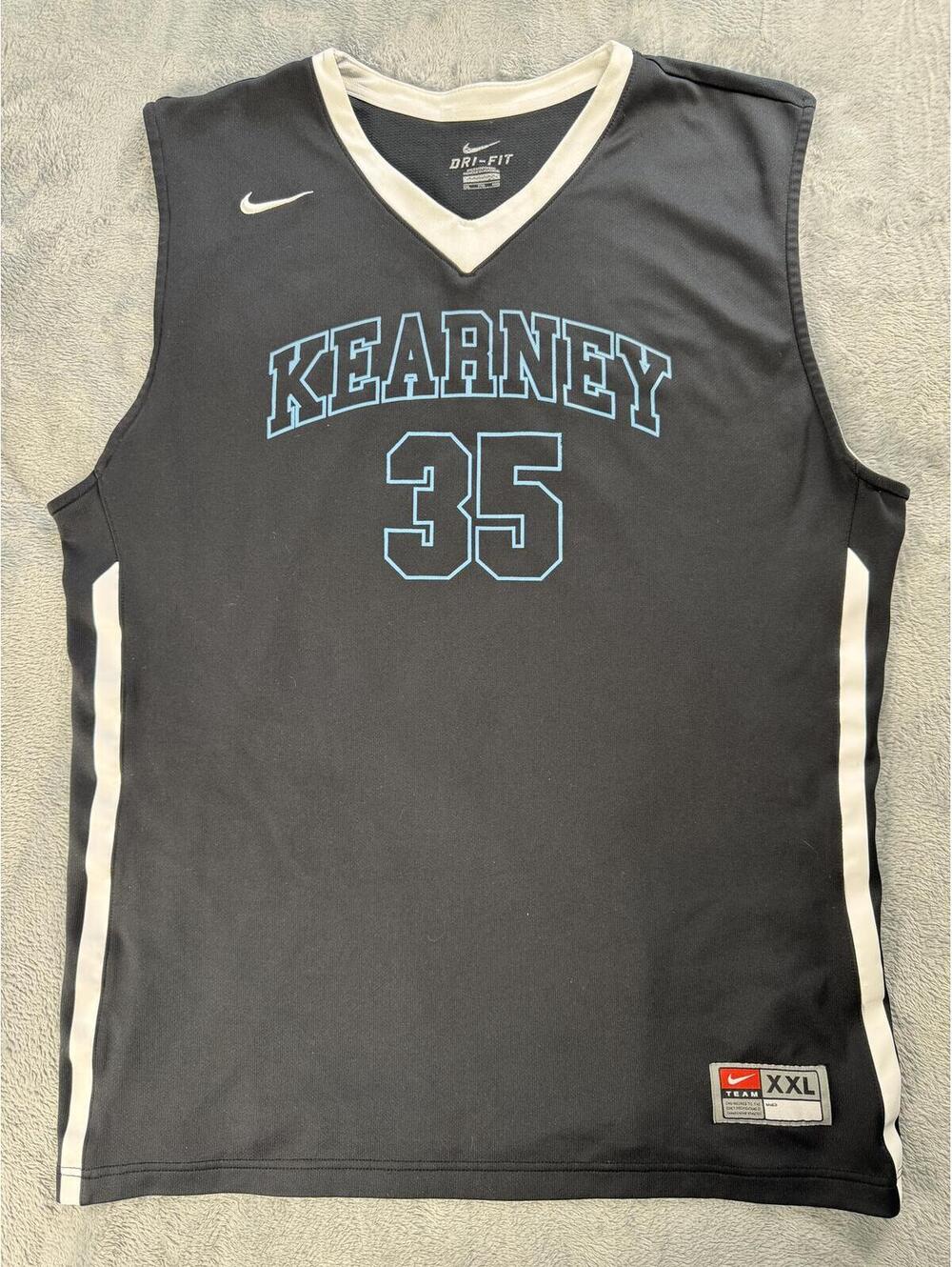 Nike Dri-FIT Black Basketball Jersey White Accents KEARNEY 35 in Lt Blue Sz XXL